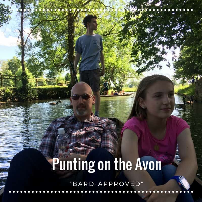 Three people punting on the Avon. 7 Stratford-Upon-Avon Tips for Bard Approved Family Activities.