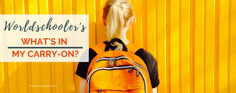 Girl with orange back pack facin yellow wall. with text overlay saying "Wordschooler's: What's in my backpack