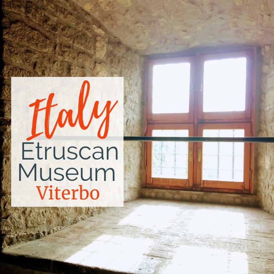 Inamge of wall thickness of medieval buildinghouseing hte Etruscan museum with Text overlay Etruscan Museum, Viterbo, Italy