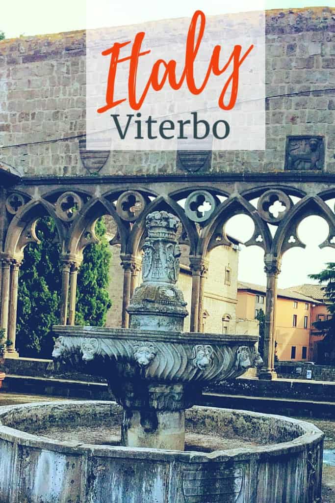 Image of fountain in Viterbo Italy with text overlay saying Italy: Kid Friendly Viterbo