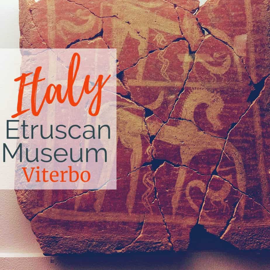 Image of Etruscan artifact from Etruscan Museum in Viterbo with text overlay - Etruscan Museum, Viterbo Italy