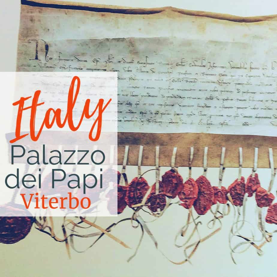 Image of Papal artifact from Palazzo dei Papi in Viterbo with text overlay - Palazzo dei Papi, Viterbo Italy