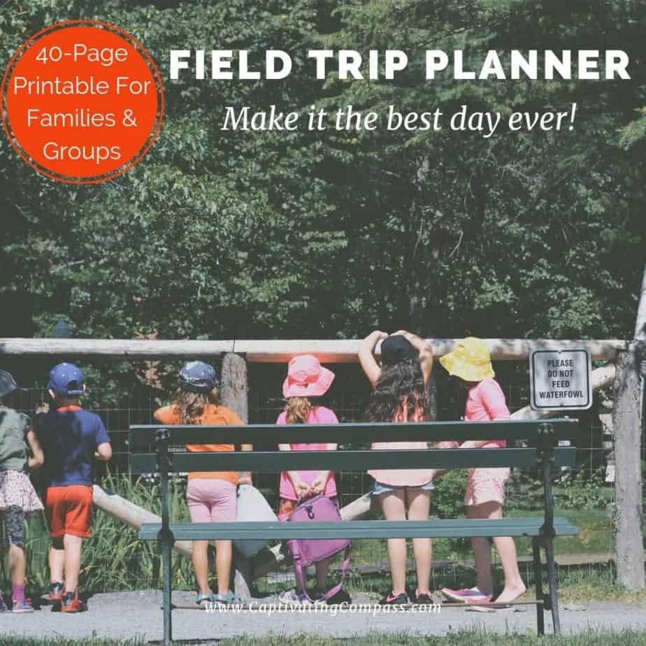 image of kids in hats at zoo with text overlay: Field Trip Planner. Make it the best day ever! 40-page planner for families and groups from www.captivatingcompass.com No more cobbling together your resources to teach geography and hoping it works! Grab these tips & resources for your homeschool today!