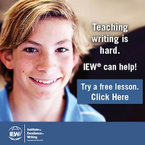 image of teen boy with text overlay. Teaching writing is hard. IEW can help! Try a free lesson. click here. From www.captivatingcompass.com