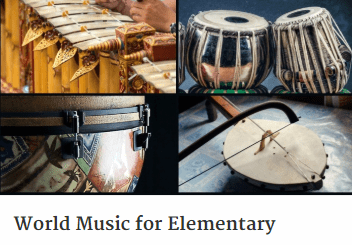 image of variuos musical instruments. with text overlay. Learn Ireland facts for kids with Wold Music for elemntary kids . avaiallb eat www.captivatingcompass.com
