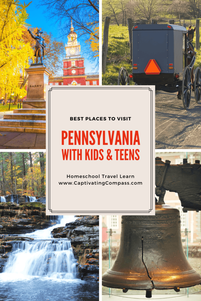 collage image of tourist attractions to visit in Pennsylvania with Kids & Teens from CaptivatingCompass.com