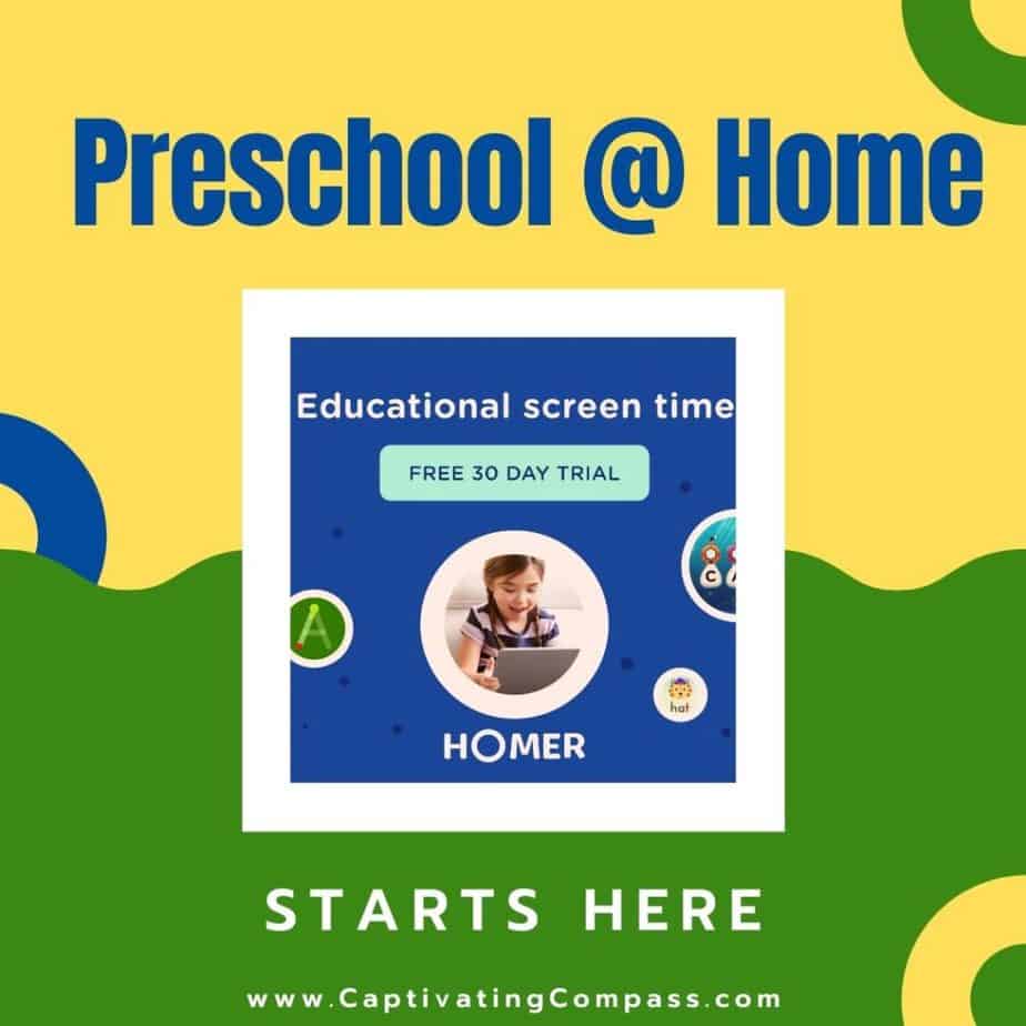 Start Preschool today! Get your HOMER Reading 30-day Free Trial and get on the pathway of learning fun with your early learner. Details at www.CaptivatingCompass.com