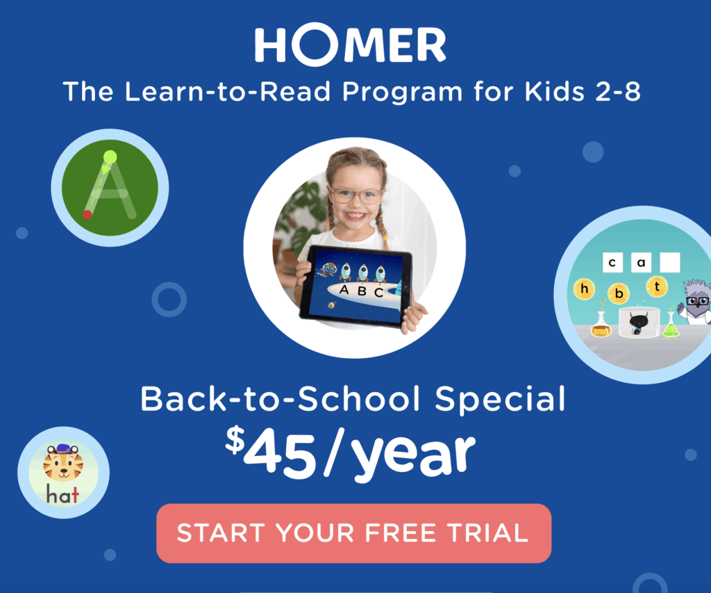 Start Preschool today! Get your HOMER Reading 30-day Free Trial and get on the pathway of learning fun with your early learner. Details at www.CaptivatingCompass.com