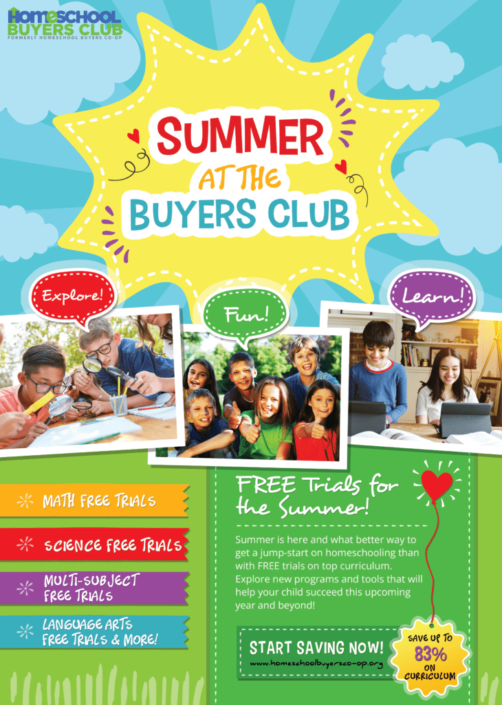 image of Summer at The Buyers Club. Homeschool Buyers Club free summer trial and household budget resources at captivatingcompass.com