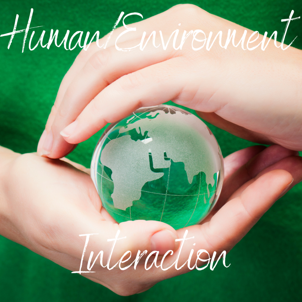 image with text overlay: Human/Environment.  Let's Study 5 Themes of World Geography from captivatingcompass.com I’ll show you some awesome resources so you can teach geography and make it fun.