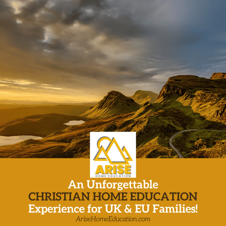 image of AriseHomeEducation.com logo with thxt overlay for online courses. An Unforgetable Christan Home Education experience for UK & EU families.
