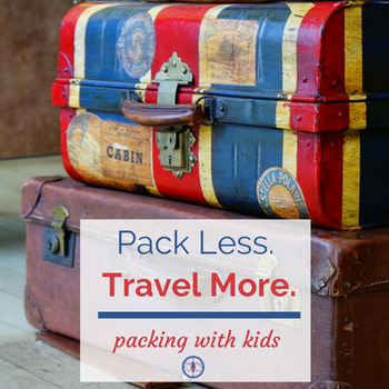 Image of vintage suitcase with British flag with text overlay - pack less , travel more free packing list and tutorial